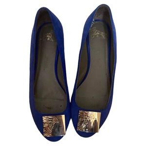 Versace Blue Velour Flats with Gold Medallion